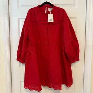 NWT Damson Madder Clancy Long-Sleeve Mini Dress in Red, size US 12